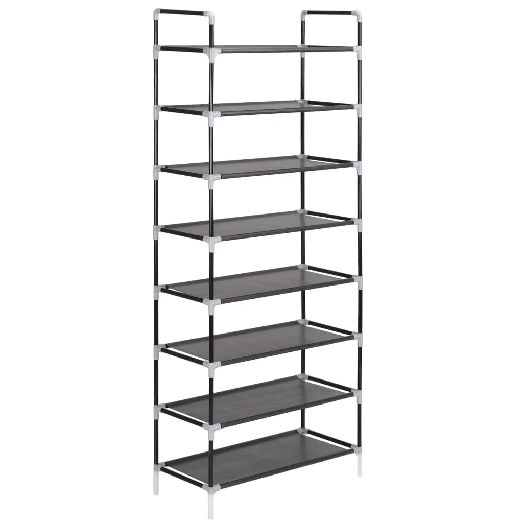 Shoe Rack with 8 Shelves Metal and Non-woven Fabric Black