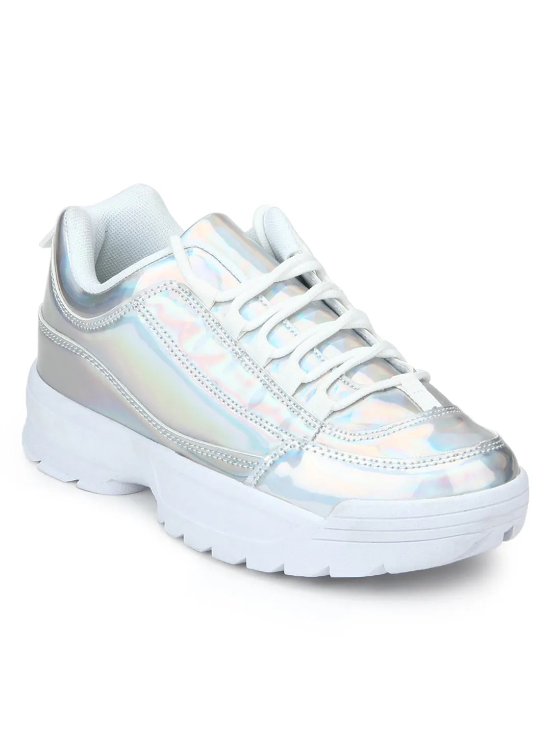 Silver Cleated Lace-Up Sneakers