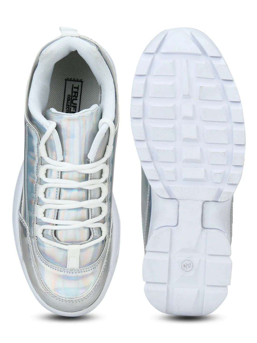 Silver Cleated Lace-Up Sneakers