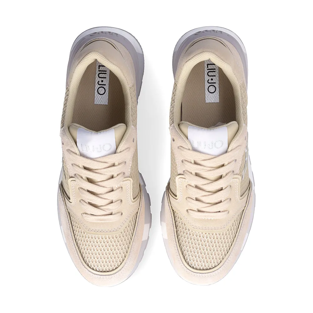 Sneakers Platform LIU JO Amazing 25 in Suede e Mesh Metallizzato Beige