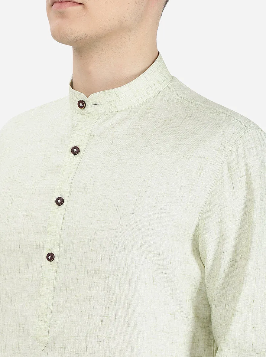 Tea Green Self Textured Regular Fit Modi Kurta | JadeBlue