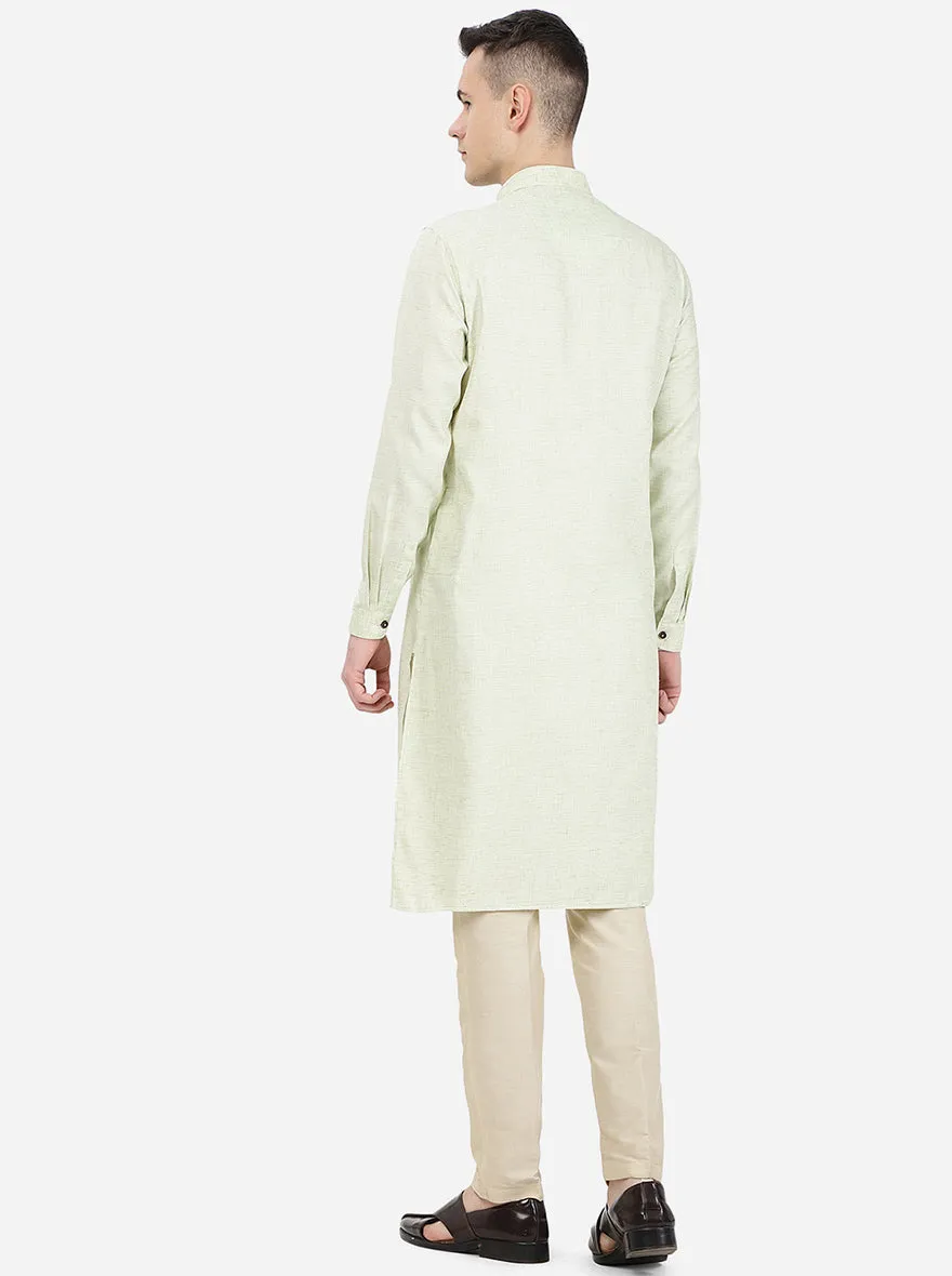 Tea Green Self Textured Regular Fit Modi Kurta | JadeBlue