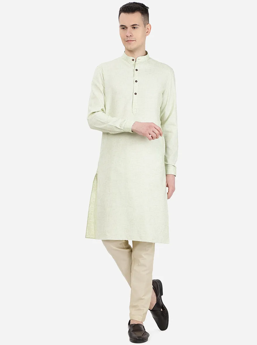 Tea Green Self Textured Regular Fit Modi Kurta | JadeBlue