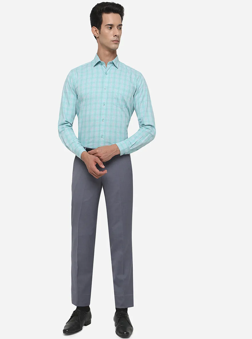 Turquoise Blue Checked Smart Fit Casual Shirt | Greenfibre