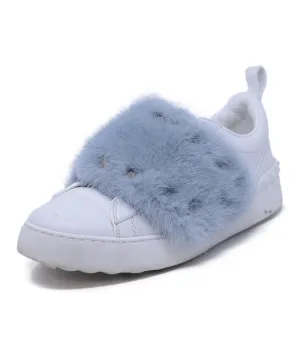 Valentino White Leather & Blue Mink Sneakers sz 8