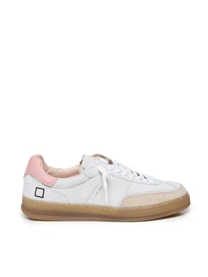 White and Pink Leather Lace-Up Sneakers