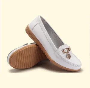 Women genuine leather flats woman flat fashion nurse shoes women's round toe flexible ballet shoes driving loafer