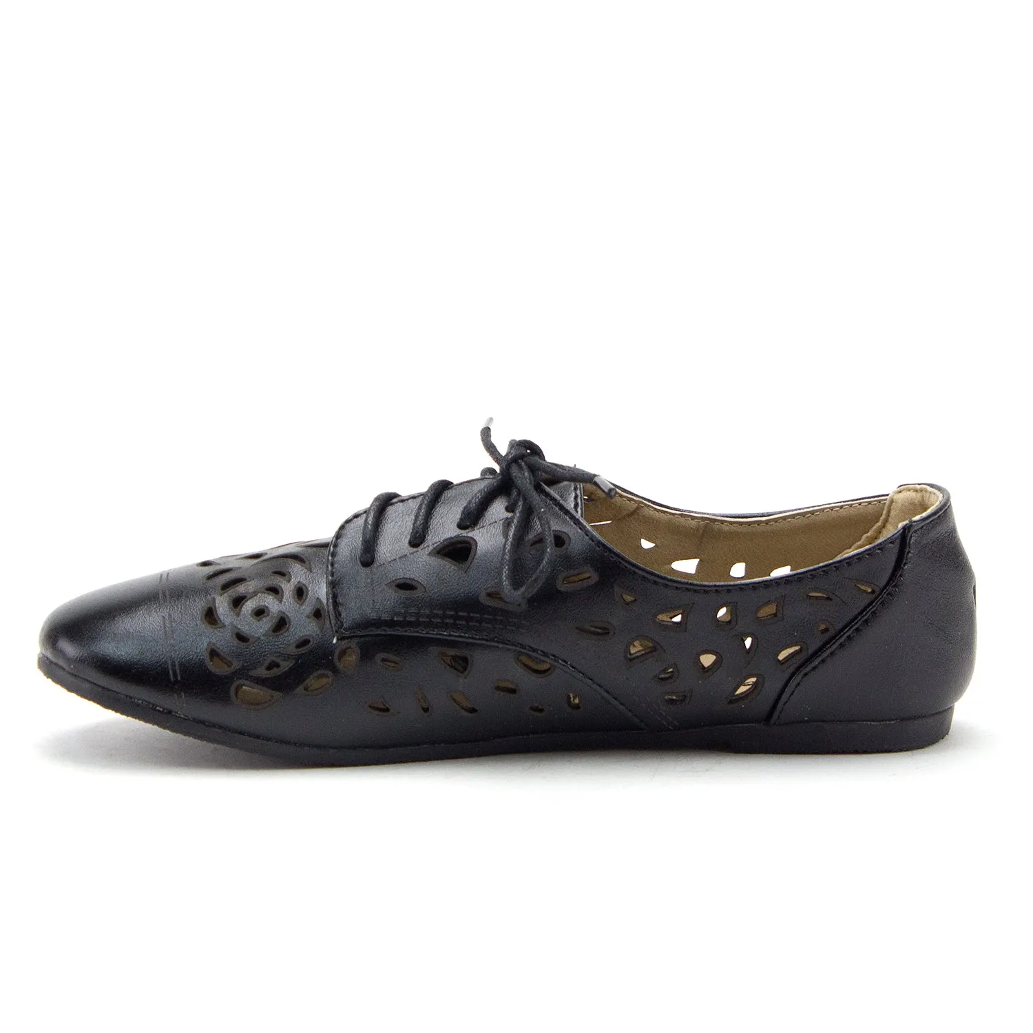 Women's Stacy-25 Lace Up Perforated Oxfords Laser Cut Designer Dress Shoes