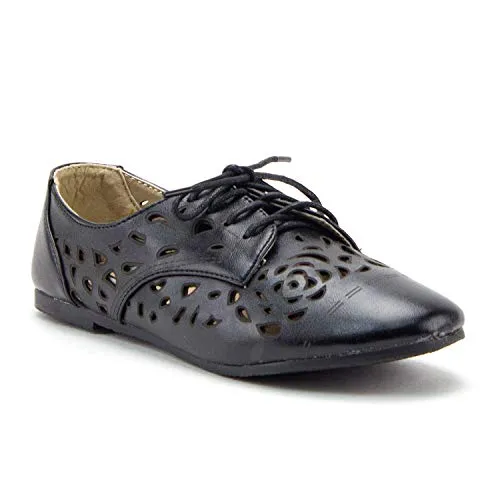 Women's Stacy-25 Lace Up Perforated Oxfords Laser Cut Designer Dress Shoes