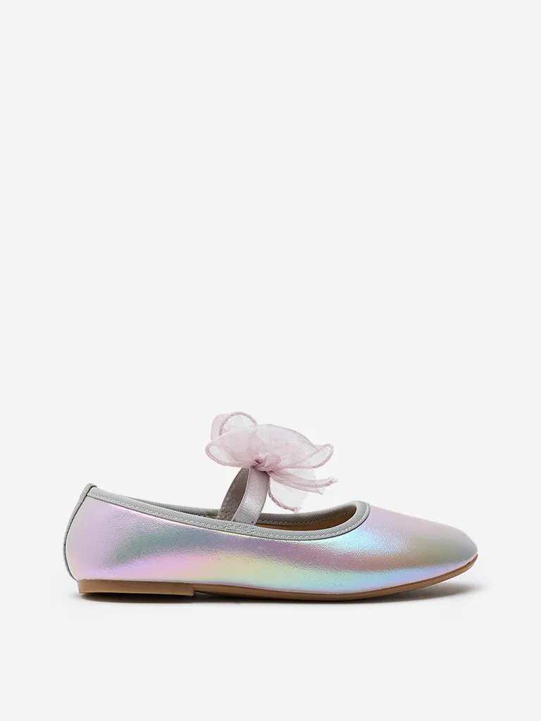 Yellow Multicolour Holographic Bow-Detailed Ballerina